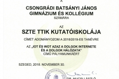 SZTE TTIK Kutatóiskolája oklevél